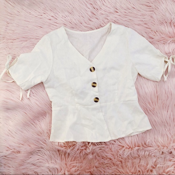 Tops - ✨3/$30 White Button Down Tie Sleeve Peplum Blouse